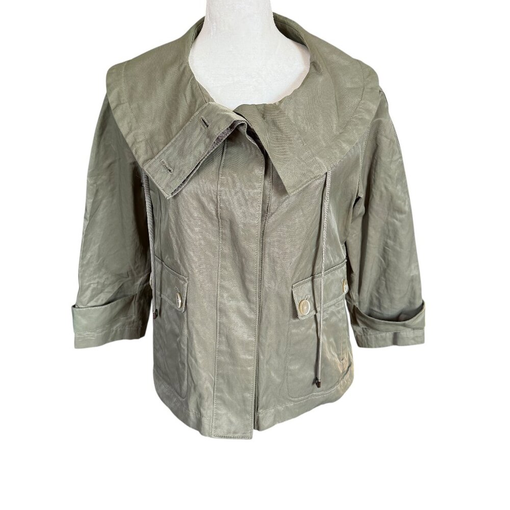 Talbots Petites 4P 3/4 sleeve wide collar cropped swing utility jacket women's